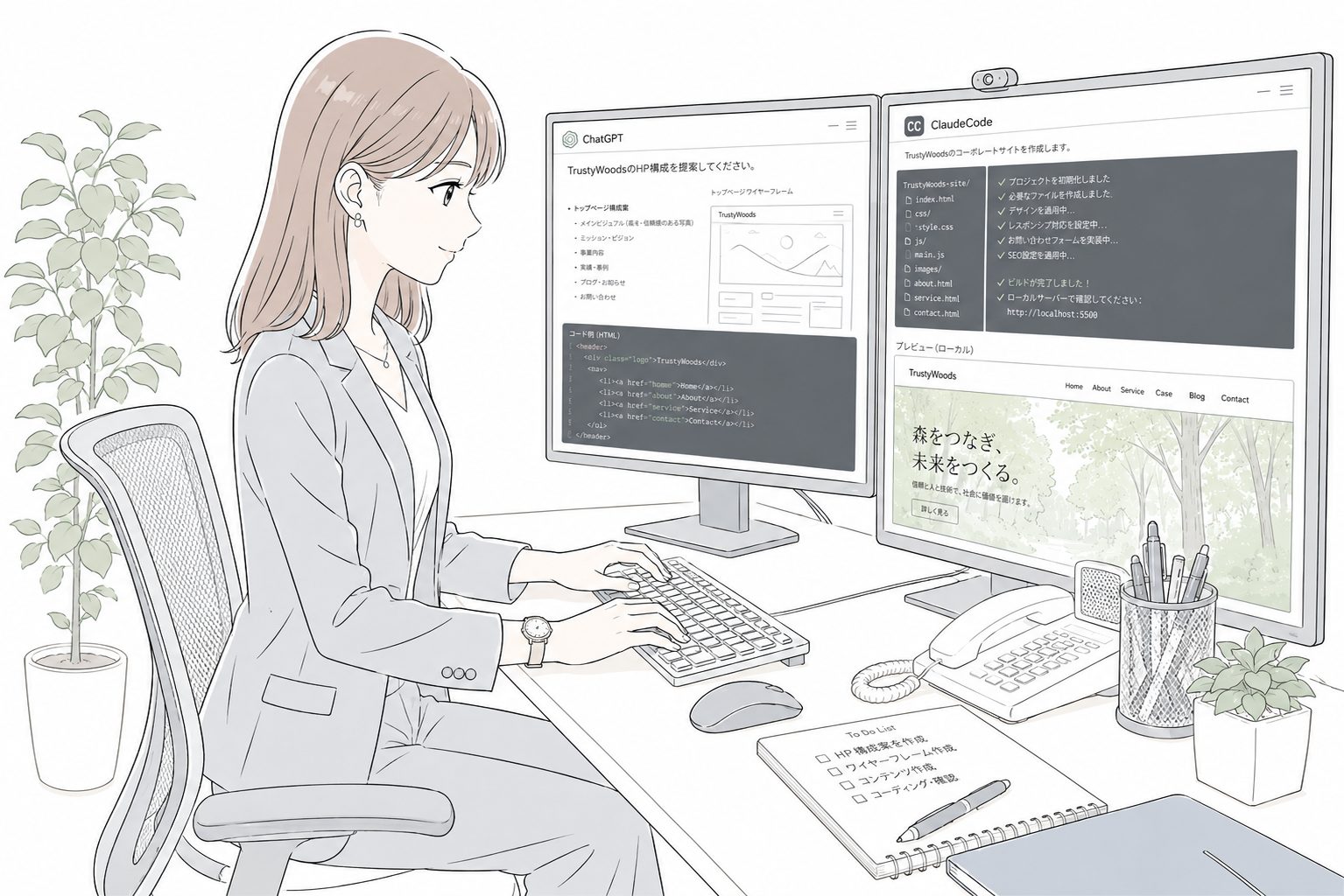 ChatGPTとClaude Codeを活用して制作を進める様子