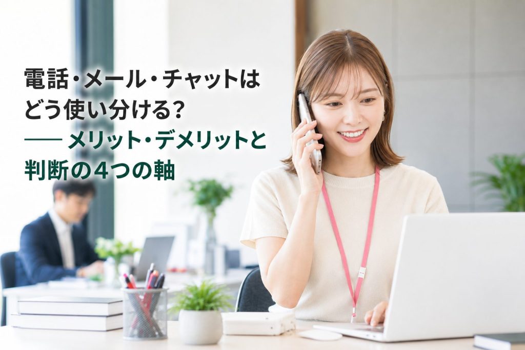 オフィスでスマートフォンで通話しながらノートパソコンを使う担当者